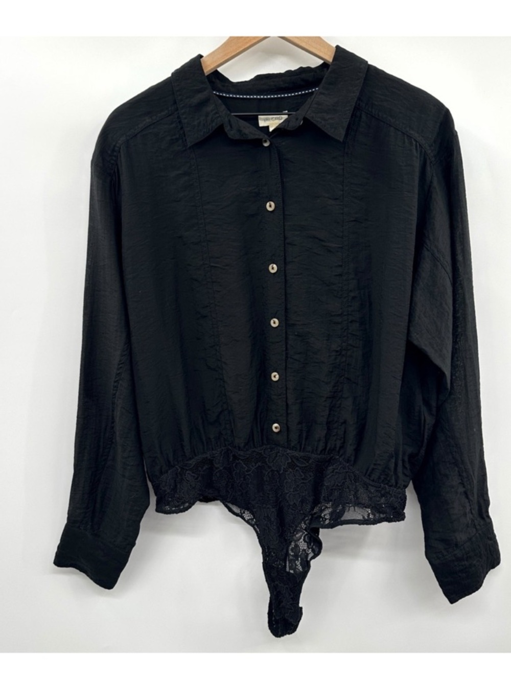 Anthropologie Pilcro Buttondown Blouse Bodysuit in Black Size Large - Picture 5 of 13